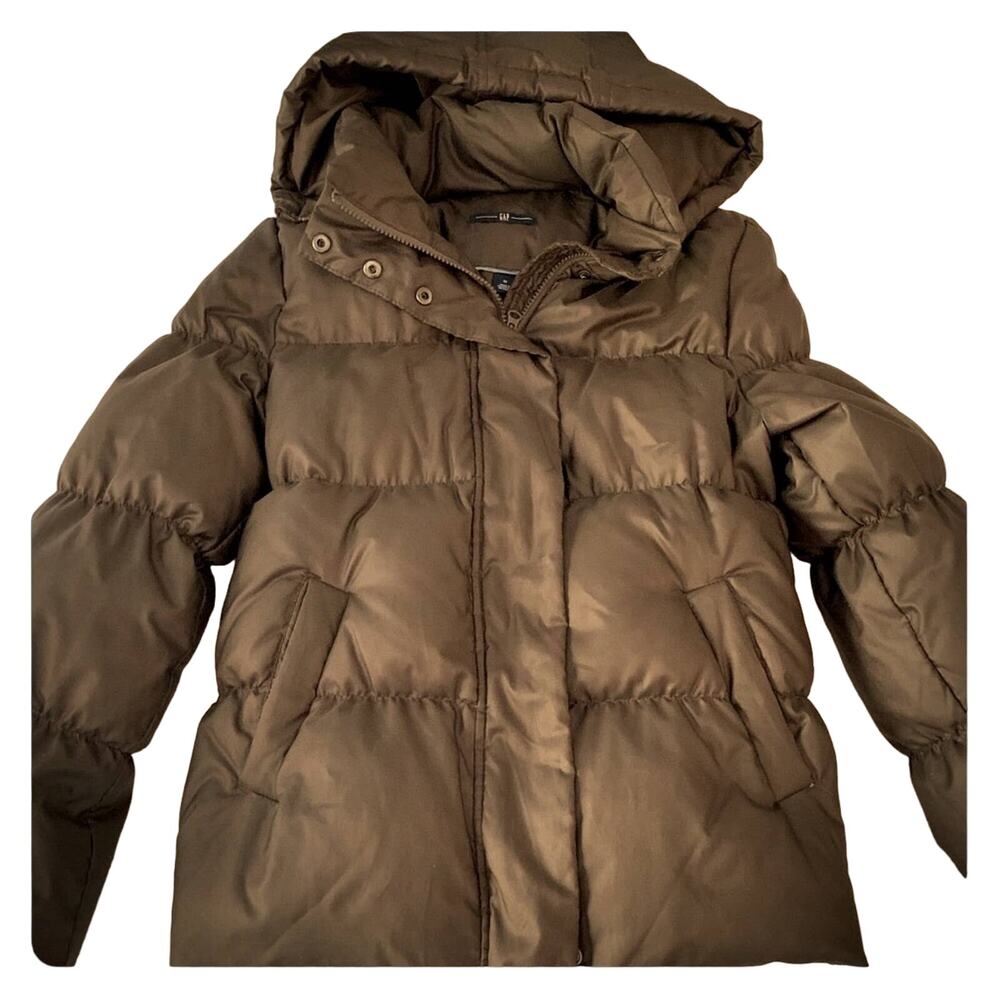 EUC Gap DOWN filled puffer coat w/ hood Chocolate Brown Size XL